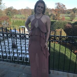 BCBGMaxAzria Mauve Halter Ruffle Maxi Dress